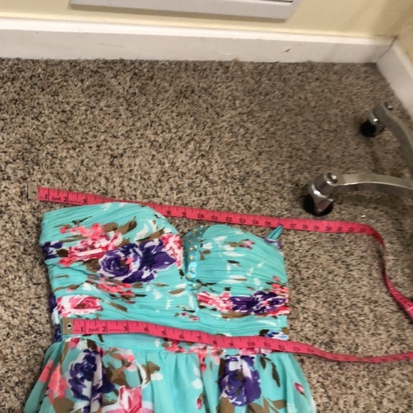 Ever Pretty High Low Dress Size US 6 Rhinestone Aqua Blue Floral Print - Picture 8 of 9